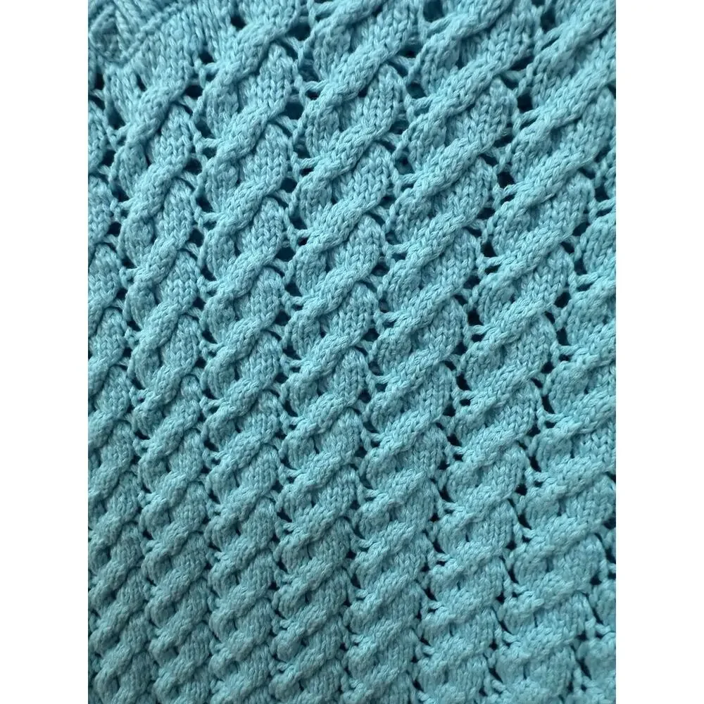 Talbots Women’s Medium Blue 100% Cotton Cable Knit V-Neck Sweater Thick EUC - Picture 3 of 7